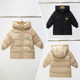 木木屋加绒加厚棉服中长款男女童连帽印花棉服时尚潮流休闲