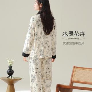 【100%纯棉中国风水墨画】秋冬长袖外穿女士家居服套装睡衣女