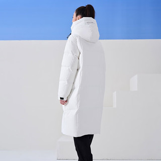 坦博尔达人羽绒服女90绒宽松休闲长款可脱卸帽外套TD336870 萤白色 170/92A