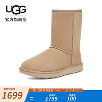 UGG 女士休闲舒适平底圆头保暖纯色经典时尚短靴雪地靴 1016223 沙色 41