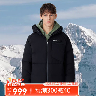 诺诗兰 羽绒服 高蓬松度鹅绒防泼防油污 纯黑色 L