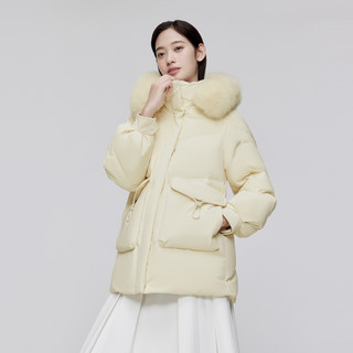 波司登冬中长款羽绒服女大毛领连帽宽松外套
