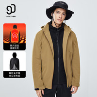90分户外软壳衣休闲夹克秋冬男防风保暖风衣热反射连帽登山徒步外套 浅棕色 3XL(190/108B/适合85-90kg)