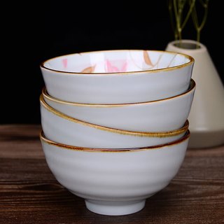 贺川屋陶瓷碗日式釉下彩4.5英寸米饭碗汤碗创意面碗套装 6只 幻彩粉 粉色