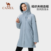 CAMEL骆驼户外中长款风衣女抓绒衣2024春秋羊羔绒加厚保暖连帽外套