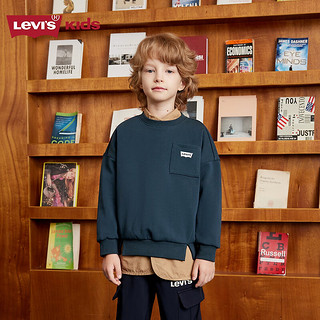 LEVI'S李维斯童装男童卫衣冬季加绒保暖纯色圆领上衣 深绿色 150/72 