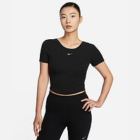 NIKE 耐克 女紧身大圆领低背短袖细罗纹上衣夏季新款修身T恤FN3665-010