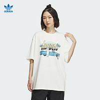 adidas 阿迪达斯 三叶草黑色圆领半袖女图案印花宽松运动短袖T恤IW6297