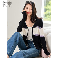 初申秋季针织开衫女设计感V领时尚撞色含羊毛打底衫毛衣S143Z1002