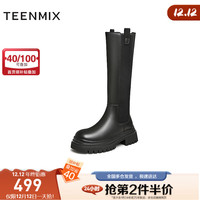 天美意靴子粗跟高筒靴子时髦时装靴女长靴加绒NQX32DG3 黑色(绒里) 39