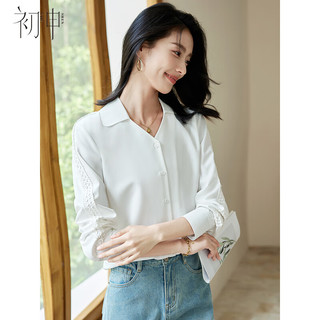 初申春秋长袖衬衫女小V领法式设计感垂感通勤百搭白衬衣上衣S143C2023