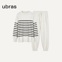 ubras加绒睡衣冬女家居服套装可外穿慕斯条纹舒适细腻松软 米白色-女士套装 XL