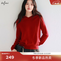 伊芙丽（eifini）伊芙丽100%羊毛戴帽全成型套头毛衣2024冬季内搭毛针织衫 红色 S