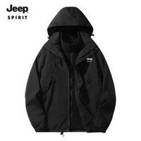 JEEP SPIRIT 吉普 冲锋外套冬季情侣款三合一两件套抓绒内胆保暖防寒服855 男款黑色 L