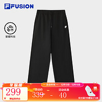 FILA 斐乐 FUSION斐乐潮牌针织长裤女季新款时尚简约宽松休闲裤加绒 正黑色-BK 加绒保暖