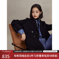 自巧(ZIQIAO)小个子双排扣羊绒双面呢大衣经典直身西装领中长款毛呢外套女