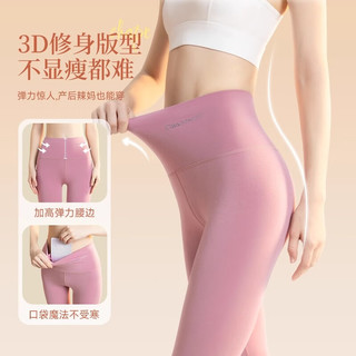 婷美秋裤女莫代尔保暖裤薄款秋冬打底裤高腰口袋魔法线裤 紫 L