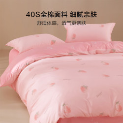 百丽丝 水星家纺出品百丽丝床上四件套纯棉枕套 甜蜜草莓冰 床单款 1.5米床,适配200*230cm被芯