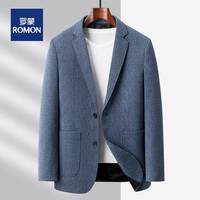 罗蒙(ROMON)【轻奢磨毛西服】商务休闲西服男士免烫抗皱磨毛西装外套 蓝色 M