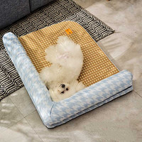 沄筱 宠物凉席窝猫窝狗窝狗睡垫 夏季睡垫凉席垫 猫咪狗狗冰垫可拆洗窝 新海心蓝 XL