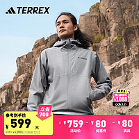 adidas防风防水透湿透汽户外运动2L连帽冲锋衣男装阿迪达斯TERREX 淡灰 2XL