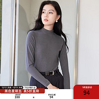 X.YING 香影 半高领打底针织衫女2024冬季新款修身内搭长袖纯色基础款上衣 灰色 S