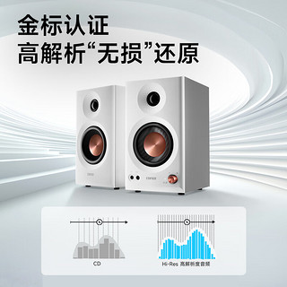 EDIFIER 漫步者 MR3BT 无线蓝牙音箱 高保真有源监听2.0音箱 HIFI音质 多媒体电脑电视音响 桌面音响 白色