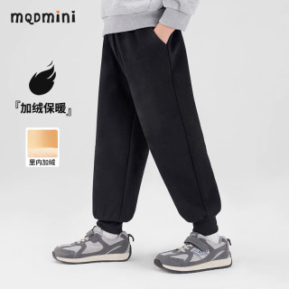 MQDMINI童装男童加绒裤子秋冬一体绒束脚裤帅气男孩宽松长裤儿童卫裤 黑色 80cm