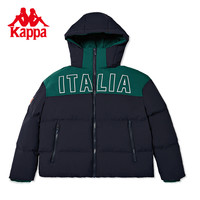 Kappa卡帕背靠背复古羽绒服女冬季连帽短款工装面包服防寒服 暗夜蓝黑-906 XL