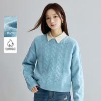 简约麻花套头毛衣女2024冬季慵懒宽松舒适保暖针织上衣