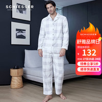 舒雅(Schiesser)男女情侣家居睡衣印花抽条法兰绒翻领长袖长裤家居套装E9/21769H 男士E9/21769H浅灰7903 M