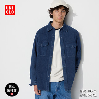 UNIQLO 优衣库 男士牛仔宽松工装衬衫467438/67海蓝色