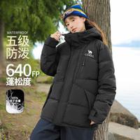 骆驼 CAMEL【黑钻】女装毛领羽绒服中长款工装派克服羽绒外套女中长款羽绒服