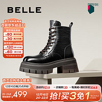 BeLLE 百丽 时尚复古马丁靴女2024冬季增高厚底短靴B2303DZ4 黑色 40