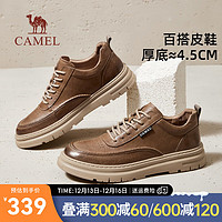 CAMEL 骆驼 2024秋季复古潮流休闲鞋柔韧厚底舒适男士工装皮鞋 G14A155642 土黄 42