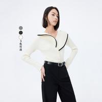 丽丽 LILY温柔优雅荷叶花边短款修身针织开衫v领针织衫