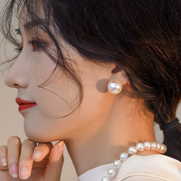 卓麦 法式轻奢正圆大珍珠耳钉博主fever同款复古港风耳饰高级优雅耳钉 施家珍珠(正圆无瑕疵)-耳钉款 10mm