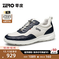 ZERO 零度Zero男鞋2024秋冬真皮舒适日常运动休闲鞋轻便免系带户外鞋子 白蓝 43