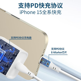 PHILIPS飞利浦快充头数据线3A充电线USB-C适用苹果安卓平板手机充电头 C-C两条装+1.5m【白色】