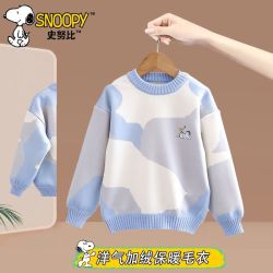 SNOOPY 史努比 秋冬女童小清新版男童加绒保暖亲肤套头毛衣 多色碰撞 160