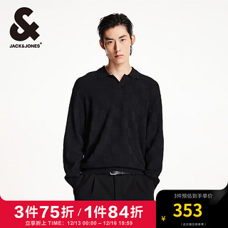 杰克琼斯 杰克·琼斯（JACK&JONES）杰克琼斯秋季衣身提花基础百搭舒适略宽松尖领长袖毛针织衫男 黑色E40 180/100A/L