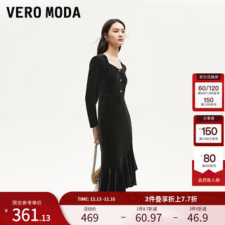 VERO MODA VEROMODA连衣裙女2024秋季女装不规则褶皱鱼尾裙复古时髦 黑色-10.17 175/92A/XL