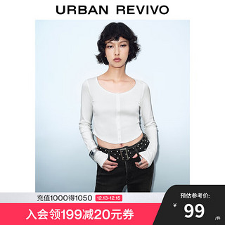 URBAN REVIVO UR2024秋季女装气质减龄花边修身套头长袖T恤UYV440078 本白 S