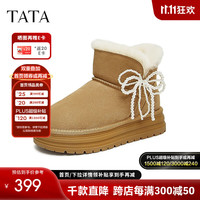 他她(TATA)厚底保暖雪地靴女靴冬季气质加绒短靴子2024WDX31DD4 黄棕(仿毛里) 37