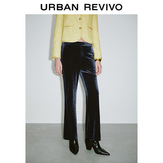 URBAN REVIVO UR2024秋冬女装休闲简约丝绒垂感松紧腰喇叭裤UWM640013 深灰蓝 XL