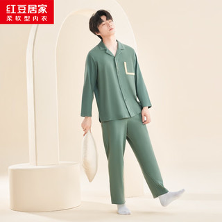红豆居家【专柜款】睡衣男60S棉氨高弹秋季男士家居服 苔灰绿 170/92A 