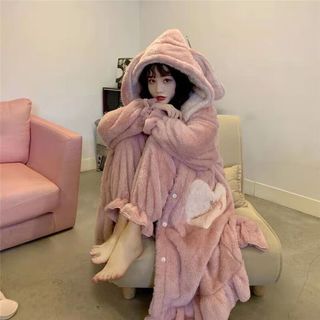 诗莉奥（SHILIAO）粉桃心睡袍睡衣长款秋冬季女情侣苏珊瑚绒加厚睡袍 粉桃心睡袍 均码(宽松版80~180斤)