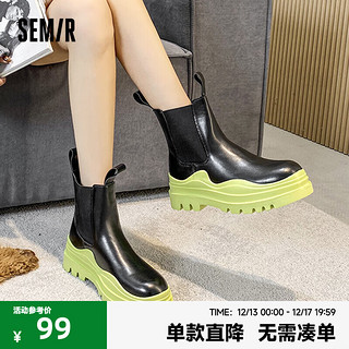 Semir 森马 女款靴子秋冬马丁靴切尔西女鞋 109721146034黑绿 36 (230mm)