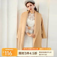 Olrain欧芮儿秋冬女装长袖大衣女保暖毛呢外套呢子大衣女中长款 卡其色 S