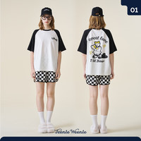TEENIE WEENIE小熊棉睡衣家居服女春夏格子可爱套装女士薄款透气 黑色 S